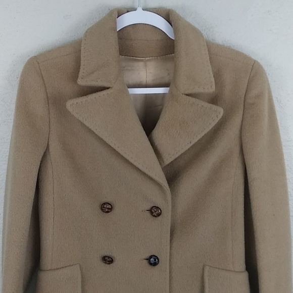 Warren of Stafford Vintage Tan Wool One Notched Double Breasted Classic Pea Coat - Picture 3 of 10